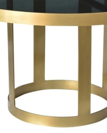 32" Black and Gold Glass and Iron Round Frame Coffee Table