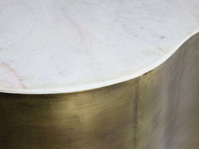 39" White And Brass Genuine Marble And Iron Free Form Solid Coffee Table