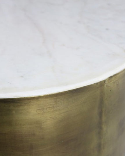 39" White And Brass Genuine Marble And Iron Free Form Solid Coffee Table