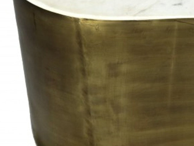 39" White And Brass Genuine Marble And Iron Free Form Solid Coffee Table