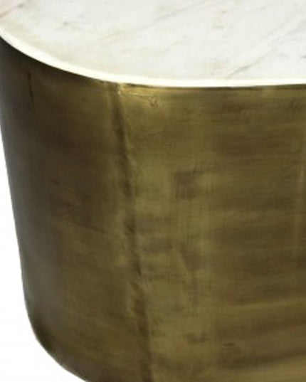 39" White And Brass Genuine Marble And Iron Free Form Solid Coffee Table