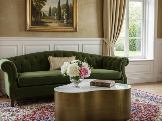 39" White And Brass Genuine Marble And Iron Free Form Solid Coffee Table