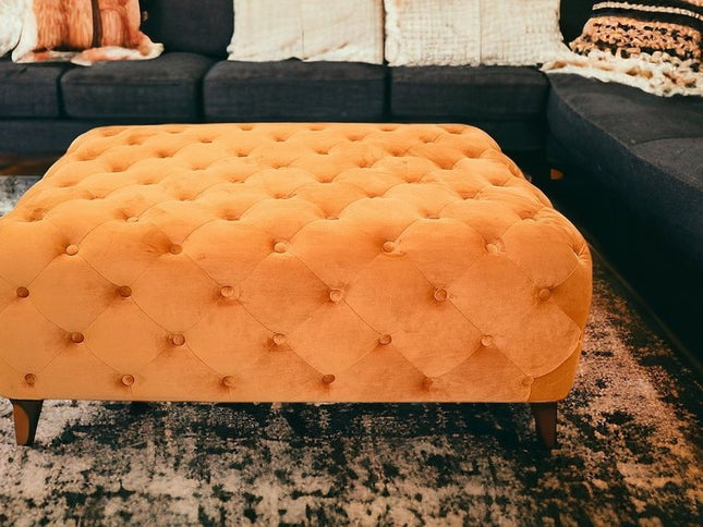 40" Orange and Brown Fabric and Solid Wood Square Coffee Table