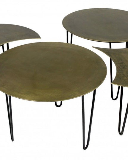 Set of Four Brass Aluminum and Metal Free Form Frame Bunching Coffee Tables
