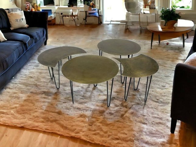 Set of Four Brass Aluminum and Metal Free Form Frame Bunching Coffee Tables