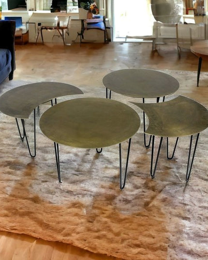 Set of Four Brass Aluminum and Metal Free Form Frame Bunching Coffee Tables