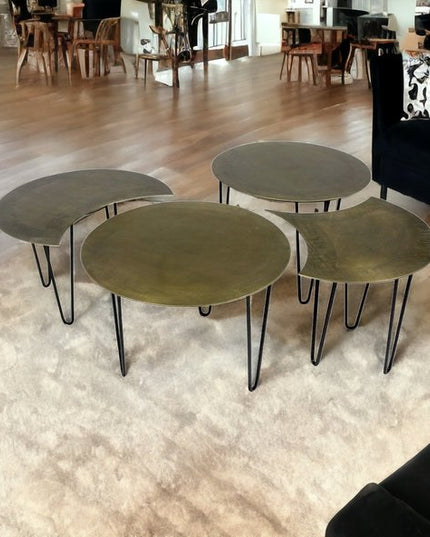 Set of Four Brass Aluminum and Metal Free Form Frame Bunching Coffee Tables