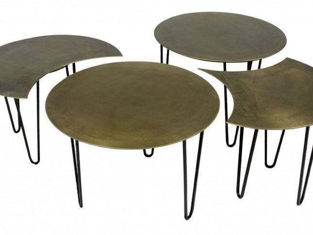 Set of Four Brass Aluminum and Metal Free Form Frame Bunching Coffee Tables