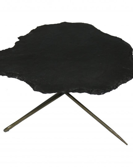 Set of Two Brown Stone and Iron Free Form Bunching Coffee Tables