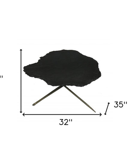 Set of Two Brown Stone and Iron Free Form Bunching Coffee Tables