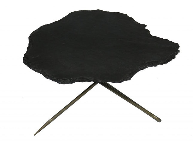 Set of Two Brown Stone and Iron Free Form Bunching Coffee Tables