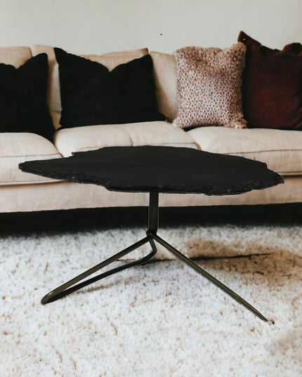 Set of Two Brown Stone and Iron Free Form Bunching Coffee Tables