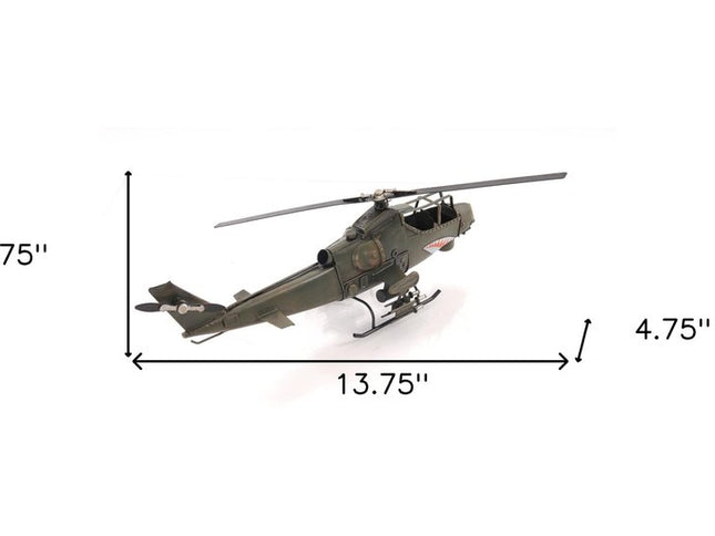 5" Green Metal Hand Painted Model Airplane Tabletop Sculpture