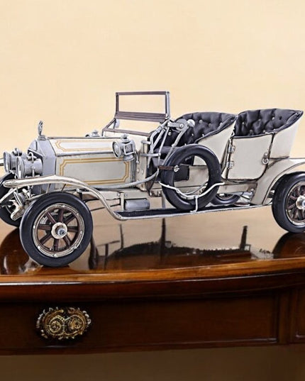 8" Silver Metal Hand Painted Model Car Tabletop Sculpture
