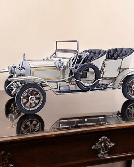 8" Silver Metal Hand Painted Model Car Tabletop Sculpture