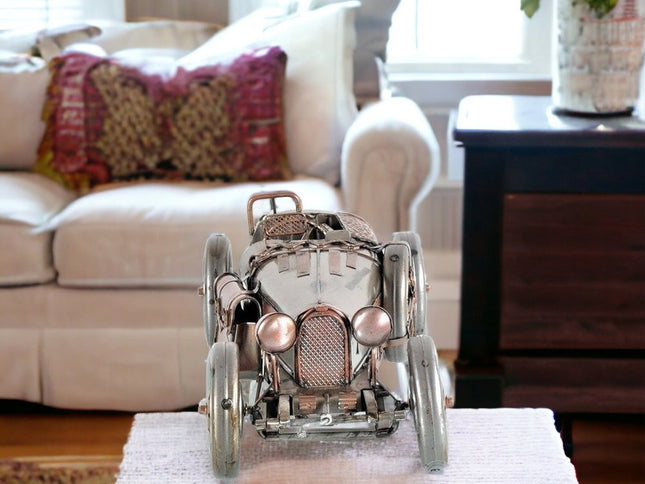 c1924 Bugatti Bronze and Silver Racecar Model Sculpture