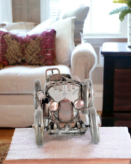 c1924 Bugatti Bronze and Silver Racecar Model Sculpture