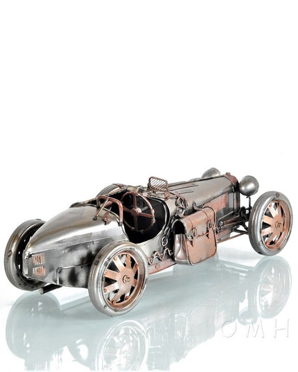 c1924 Bugatti Bronze and Silver Racecar Model Sculpture