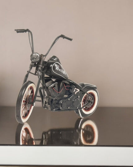 8" Black Metal Hand Painted Model Motorcycle Tabletop Sculpture