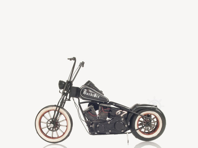 8" Black Metal Hand Painted Model Motorcycle Tabletop Sculpture