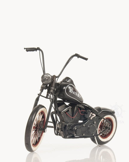 8" Black Metal Hand Painted Model Motorcycle Tabletop Sculpture