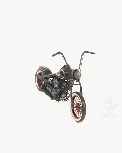 8" Black Metal Hand Painted Model Motorcycle Tabletop Sculpture