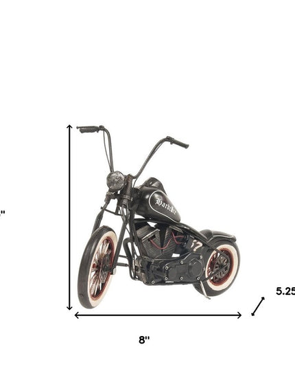 8" Black Metal Hand Painted Model Motorcycle Tabletop Sculpture