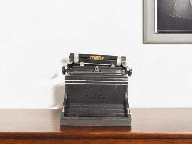 9" Black Metal German Replica Typewriter Tabletop Sculpture