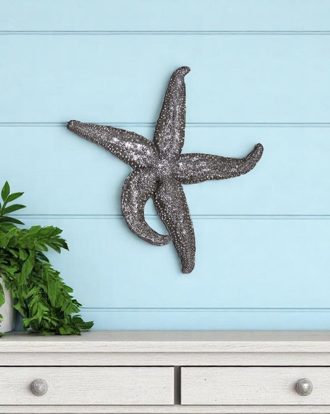 15" Antiqued Silver Resin Starfish Hanging Dimensional Sculpture