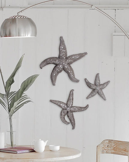 15" Antiqued Silver Resin Starfish Hanging Dimensional Sculpture