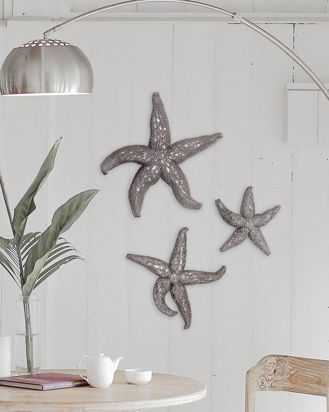 15" Antiqued Silver Resin Starfish Hanging Dimensional Sculpture