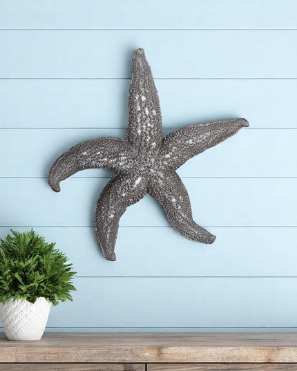 19" Antiqued Silver Resin Starfish Hanging Dimensional Sculpture