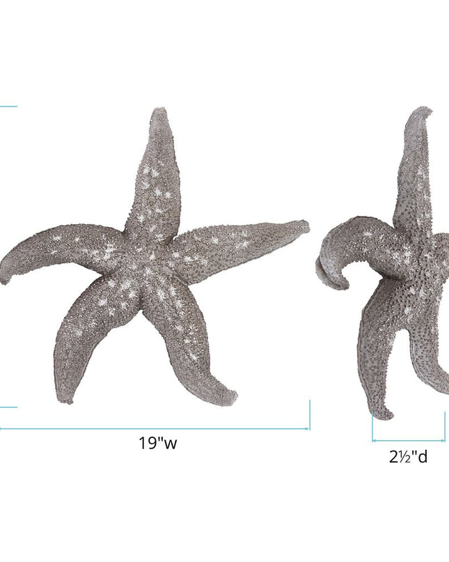 19" Antiqued Silver Resin Starfish Hanging Dimensional Sculpture