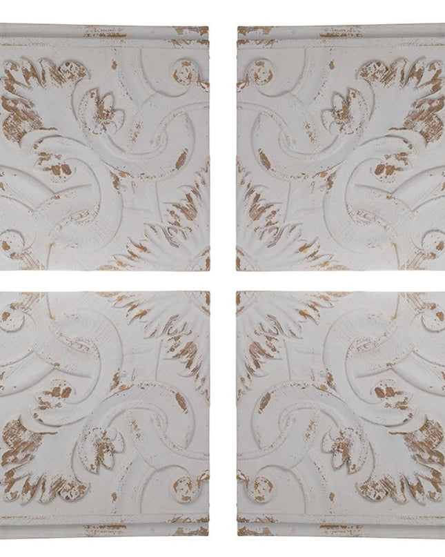 Set of Four White Wood Square Framed Art