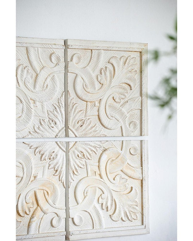 Set of Four White Wood Square Framed Art