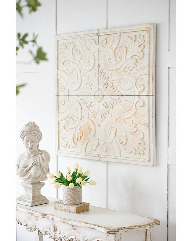 Set of Four White Wood Square Framed Art