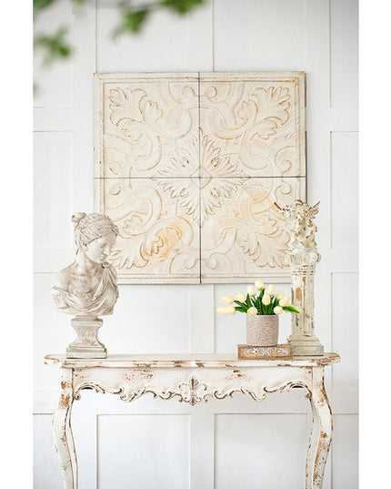 Set of Four White Wood Square Framed Art