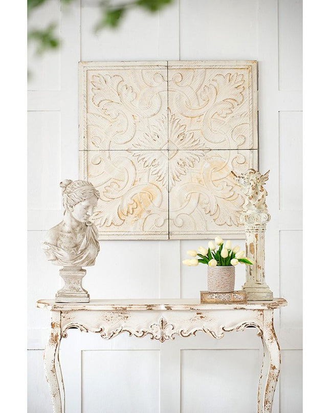 Set of Four White Wood Square Framed Art