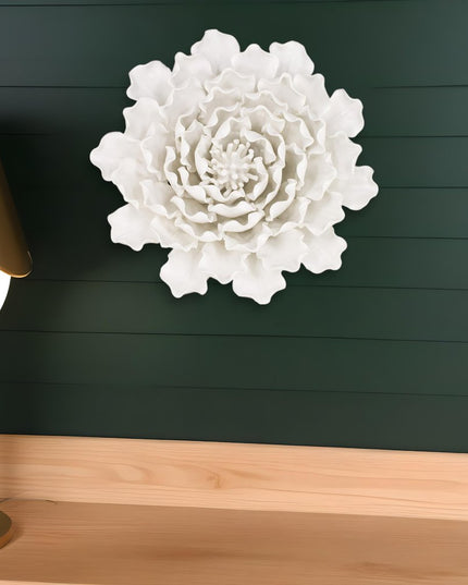 9" Off White Ceramic Flower Hanging Dimensional Sculpture