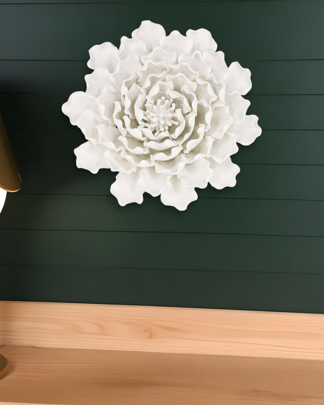 9" Off White Ceramic Flower Hanging Dimensional Sculpture