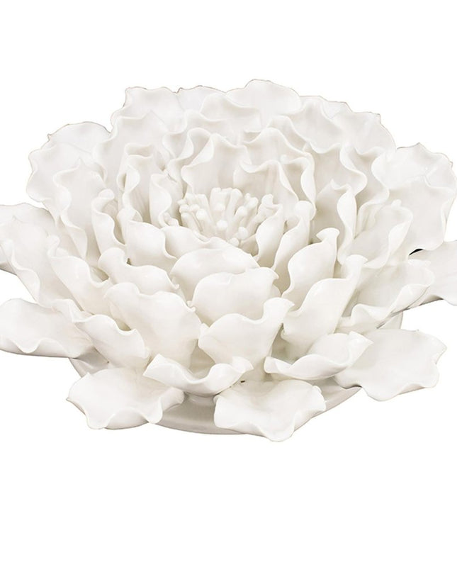 9" Off White Ceramic Flower Hanging Dimensional Sculpture
