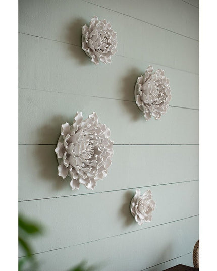 9" Off White Ceramic Flower Hanging Dimensional Sculpture