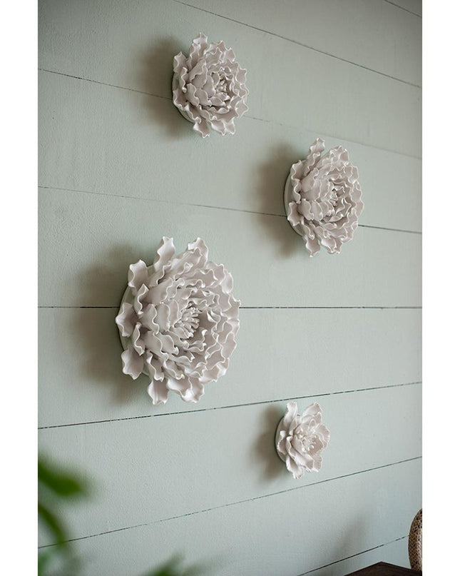 9" Off White Ceramic Flower Hanging Dimensional Sculpture