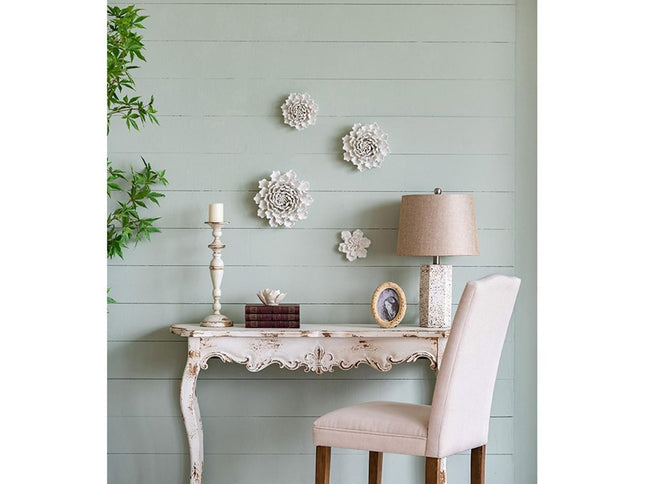 9" Off White Ceramic Flower Hanging Dimensional Sculpture