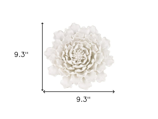 9" Off White Ceramic Flower Hanging Dimensional Sculpture