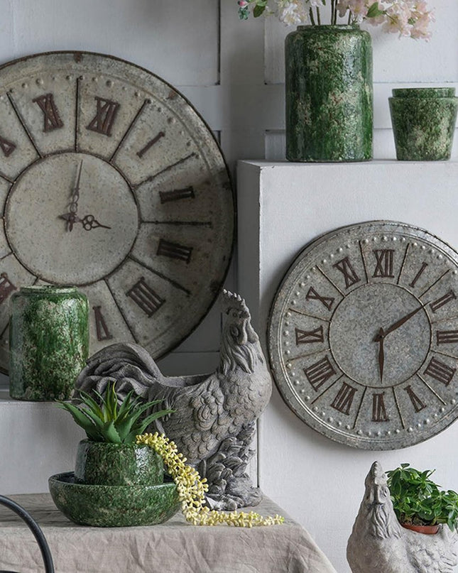 39" Rustic Galvanized Metal Round Wall Clock