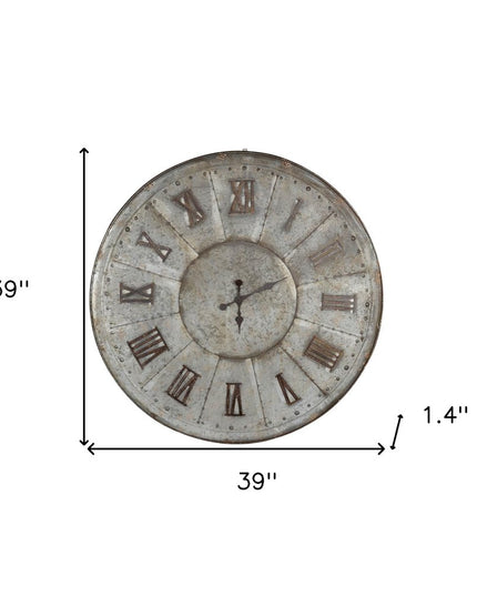 39" Rustic Galvanized Metal Round Wall Clock