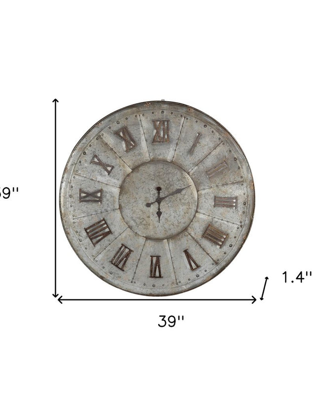 39" Rustic Galvanized Metal Round Wall Clock
