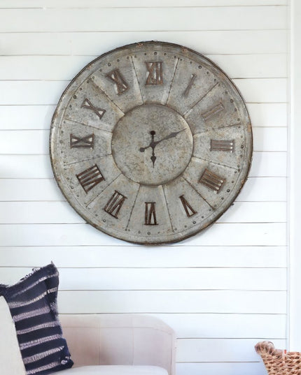 39" Rustic Galvanized Metal Round Wall Clock