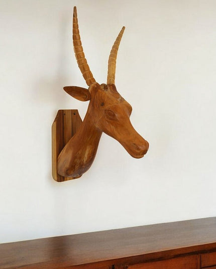 28" Brown Solid Wood Elk Head Hanging Dimensional Sculpture
